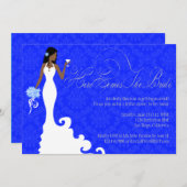 ここのシックなロイヤルブルーの銀のダマスク織は花嫁を来ます 招待状 (正面/裏面)