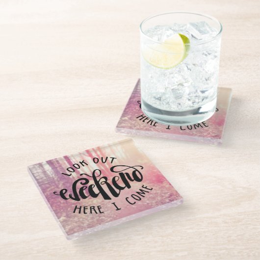 ここの週末を見て下さい私が2つを来る ガラスコースター (アングル)