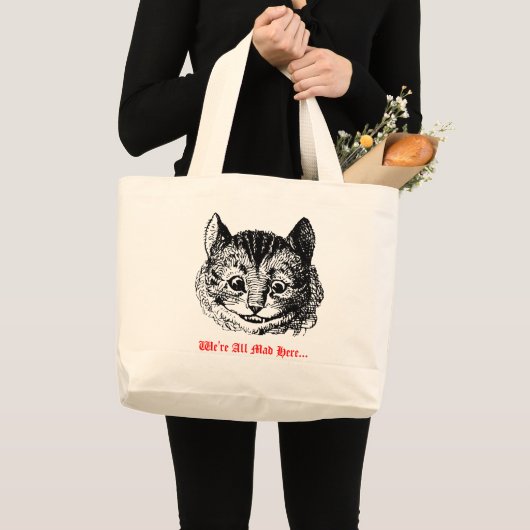 ここは狂気の世界 - チェシャ猫の不思議な世界 ラージトートバッグ (正面(商品))