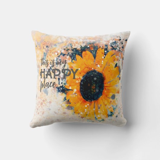 ここは私のハッピーな場所ひまわり水色 クッション (裏面)
