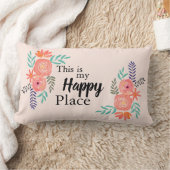 「ここは私のハッピープレイス」引用文ウォーター色フローラ ランバークッション (ブランケット)