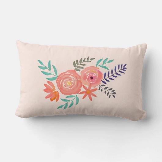 「ここは私のハッピープレイス」引用文ウォーター色フローラ ランバークッション (裏面)