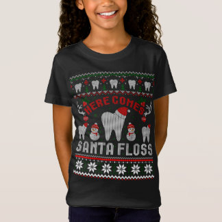 ここサ来ンタフロス歯科医クリスマス醜いスウェア Tシャツ