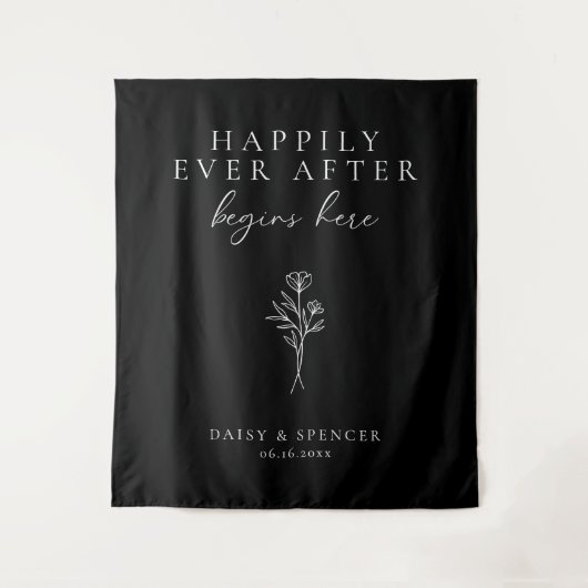 ここシンプルで始まった後のブラックハッピー結婚ズ タペストリー (正面)