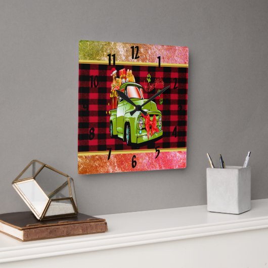 ここ来でサンタの犬のクリスマスパレード スクエア壁時計 (オフィス)