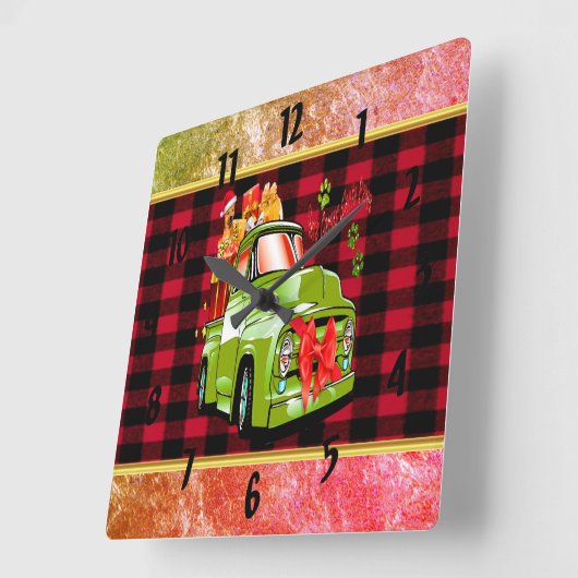 ここ来でサンタの犬のクリスマスパレード スクエア壁時計 (傾斜)