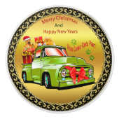 ここ来でサンタの犬のクリスマスパレード セラミックノブ (正面)