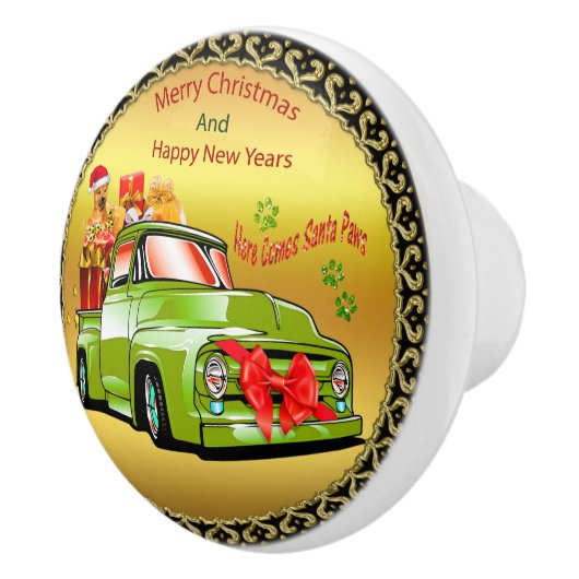 ここ来でサンタの犬のクリスマスパレード セラミックノブ (右)