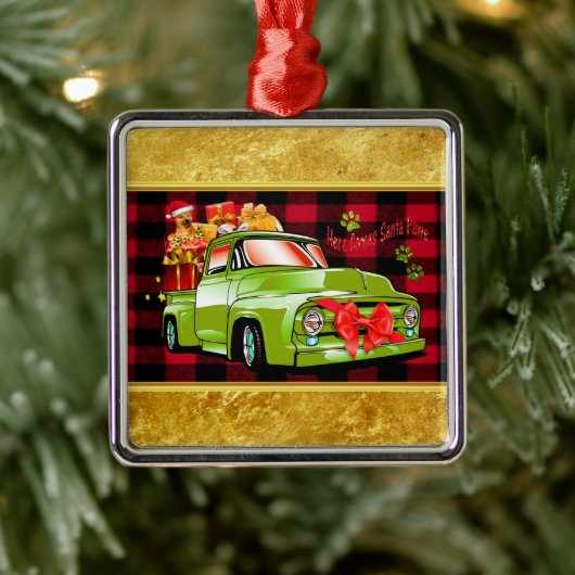 ここ来でサンタの犬のクリスマスパレード メタルオーナメント (ツリー)