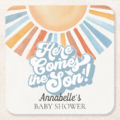 ここ来でソンサンシャインボーイ赤ちゃんシャワーパーティー スクエアペーパーコースター (正面)