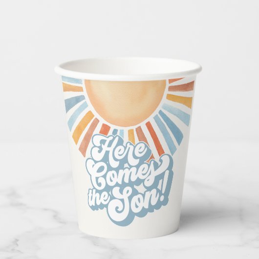 ここ来でソンサンシャインボーイ赤ちゃんシャワーパーティー 紙コップ (正面)