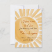 ここ来でソンサンシャインレイイエローベイビーシャワー サンキューカード (正面)