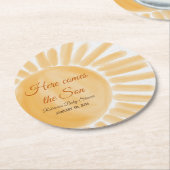 ここ来でソンサンシャインレイイエローベイビーシャワー ラウンドペーパーコースター (アングル)