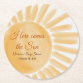 ここ来でソンサンシャインレイイエローベイビーシャワー ラウンドペーパーコースター (正面)