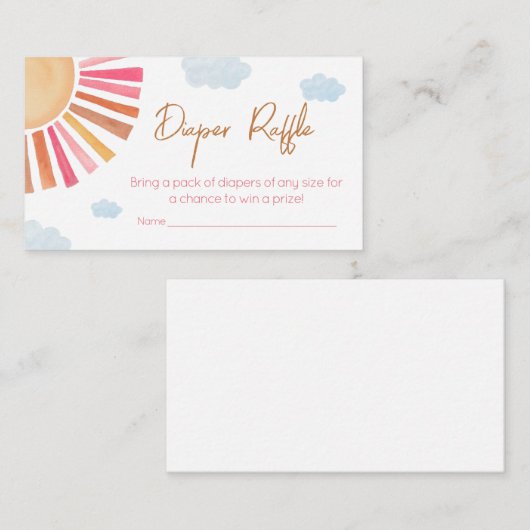 ここ来で太陽の女の子の赤ちゃんシャワーおむつラッフル エンクロージャーカード (正面/裏面)