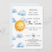 ここ来で太陽の水の色の男の赤ちゃん 招待状 (正面/裏面)