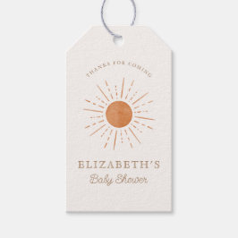 ここ来で太陽の燃えたオレンジの太陽の赤ちゃんシャワー ギフトタグ