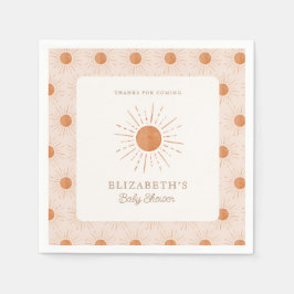 ここ来で太陽の燃えたオレンジの太陽の赤ちゃんシャワー スタンダードカクテルナプキン