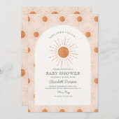 ここ来で太陽の燃えたオレンジの太陽の赤ちゃんシャワー 招待状 (正面/裏面)