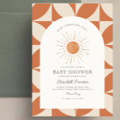 ここ来で太陽の燃えたオレンジの太陽の赤ちゃんシャワー 招待状
