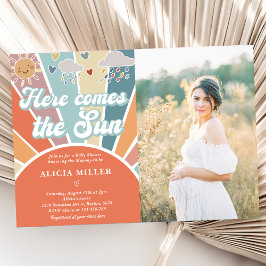 ここ来で太陽の赤ん坊のシャワー消音レインボー 招待状