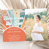 ここ来で太陽の赤ん坊のシャワー消音レインボー 招待状