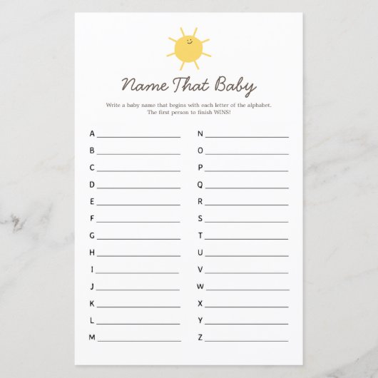 ここ来で太陽の赤ん坊シャワーの名前は、ベビーゲーム (正面)