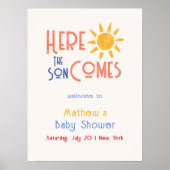 ここ来で息子かわいいレトロ赤ちゃんシャワー歓迎 ポスター (正面)