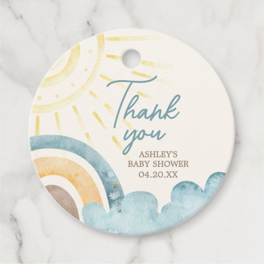 ここ来で息子のレトロの赤ん坊のシャワー フェイバータグ (正面)