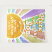 ここ来で息子のレトロ男の子の赤ちゃんシャワー歓迎 タペストリー (正面(横))