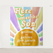 ここ来で息子のレトロ男の子の赤ちゃんシャワー歓迎 タペストリー (正面)