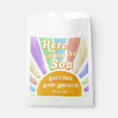 ここ来で息子のレトロ男の子の赤ちゃんシャワー フェイバーバッグ (正面)