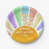 ここ来で息子のレトロ男の子の赤ちゃんシャワー ペーパープレート (正面)