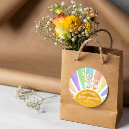 ここ来で息子のレトロ男の子の赤ちゃんシャワー ラウンドシール