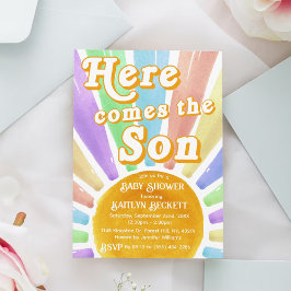 ここ来で息子のレトロ男の子の赤ちゃんシャワー 招待状