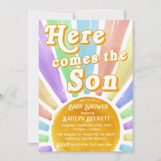 ここ来で息子のレトロ男の子の赤ちゃんシャワー 招待状