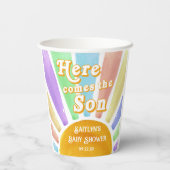 ここ来で息子のレトロ男の子の赤ちゃんシャワー 紙コップ (裏面)