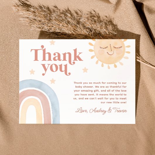 ここ来で息子の水の色ボホベイビーシャワー サンキューカード