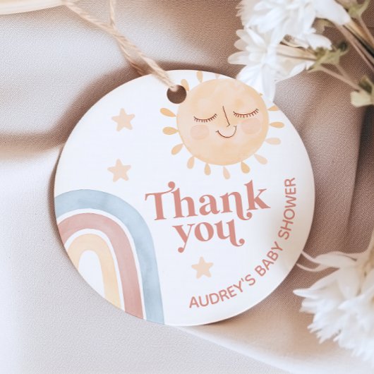 ここ来で息子の水の色ボホベイビーシャワー フェイバータグ