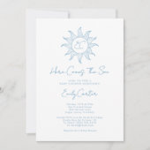 ここ来で息子の男の子の太陽の赤ん坊シャワー青 招待状 (正面)