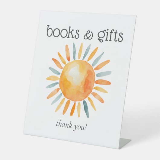 ここ来で息子の男の赤ちゃんが本や贈り物をシャワー 台座サイン (正面)