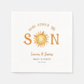 ここ来で息子の男の赤ちゃんカップル赤ちゃんシャワー スタンダードカクテルナプキン (正面)