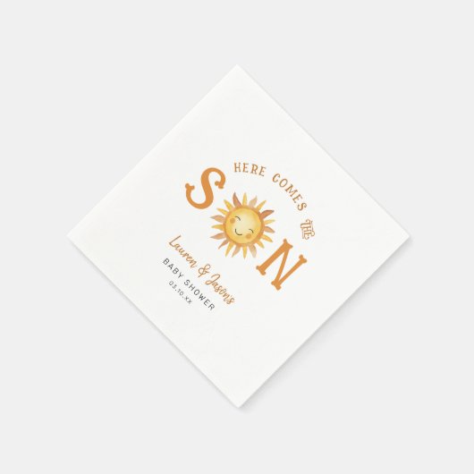 ここ来で息子の男の赤ちゃんカップル赤ちゃんシャワー スタンダードカクテルナプキン (角)