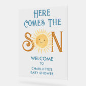 ここ来で息子の赤ちゃんシャワー歓迎 アクリルサイン (傾斜)