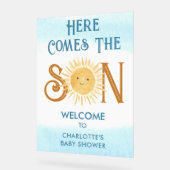 ここ来で息子の赤ちゃんシャワー歓迎 アクリルサイン (傾斜)