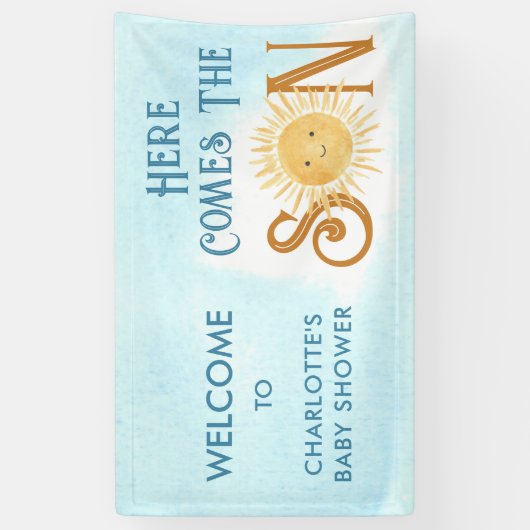 ここ来で息子の赤ちゃんシャワー歓迎 横断幕 (縦)