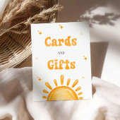 ここ来で息子の赤ん坊シャワーのカードとギフト 台座サイン