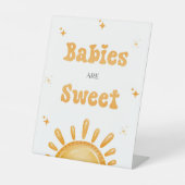ここ来で息子の赤ん坊シャワーのベビーは甘い 台座サイン (正面)