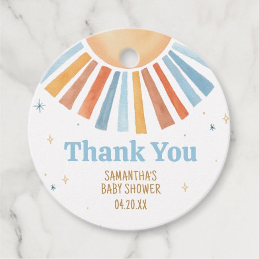 ここ来で息子の赤ん坊シャワーメッセージカード フェイバータグ (正面)