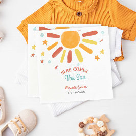 ここ来で息子の赤ん坊シャワーレトロ少年 スタンダードカクテルナプキン